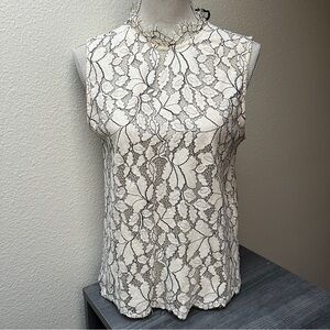 Mango Women’s Lace Sleeveless Blouse - Cream and Black, size Small